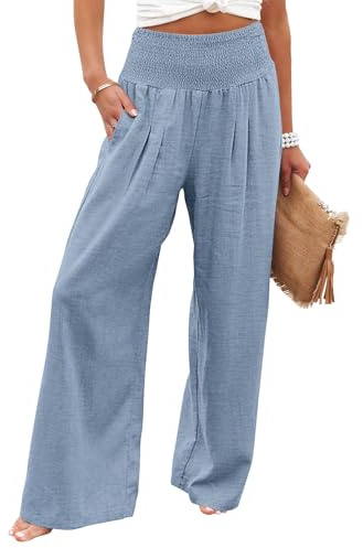 KISSMODA Elastic High Wasited Palazzo Pants for Women Wide Leg Long Lounge Pants Casual Trousers with Pocket 2023