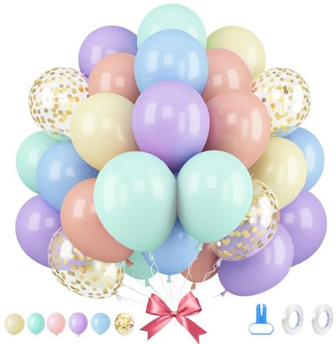 90pièCes Pastel Balloons, 12 Pouces Ballons Anniversaire, 6 Couleurs Ballon Helium, Livré Avec Deux Rouleaux De Ruban Et Un Noueur De Ballons, Parfait Pour Les Anniversaires, Mariages, Baby Showers