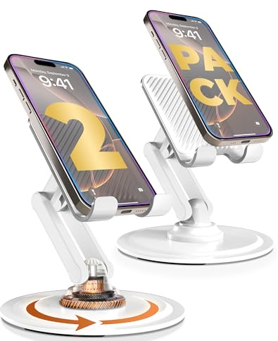 COOPER 360° Stand - Soporte Ajustable para Celular de Escritorio - 2 Piezas | Soporte móvil rotatorio 360°, ángulos múltiples, Base metálica, Plegable, portátil | Soporte de Oficina (Blanco Crema)