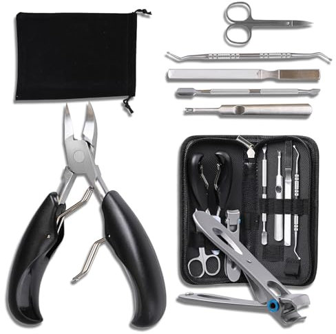 OWLMATE 7Pcs Coupe Ongle Pied Pedicure Ongle Incarné Pour Coupe Ongles Pieds dur et Epais Scalpel Pedicure Kit Pedicure avce Lime à Ongles- Noir