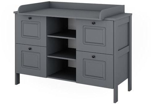 VitaliSpa Wickelkommode Ajaton, Wickelaufsatz für die Kommode, Grau, 133 x 98.4 cm mit 4 Schubladen