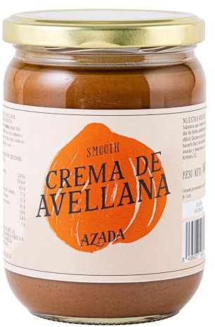 AZADA | Crema de Avellana Smooth 500g | Sin Azúcar añadido | Mantequilla de Avellana | 100% AVELLANAS Tostadas | Cremosa | Sin Gluten | Sin aditivos | Vegana | Sin Aceite de Palma
