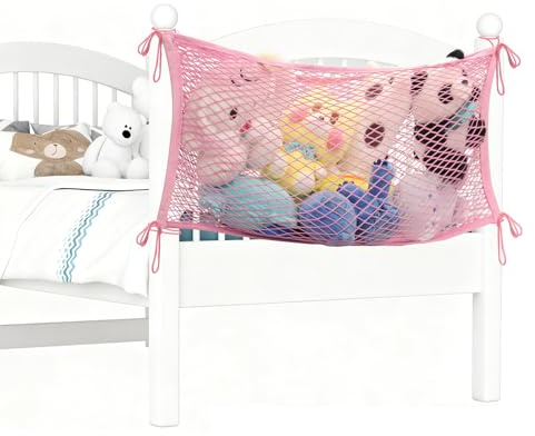 LAHAQIQI förvaringsnät för barn, mjuk gosig sängbord leksak organiserare hängande bomullsnät med fäste för sovrum (rosa, 1-pack)