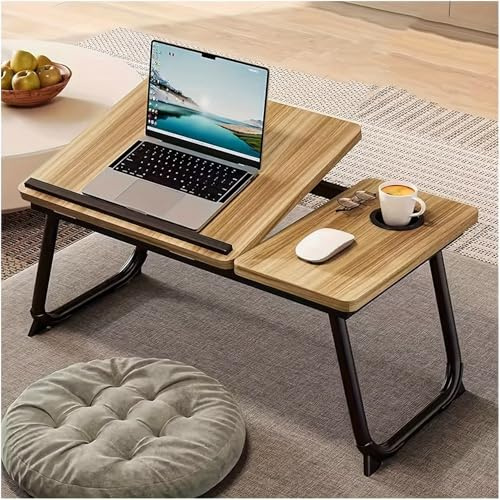 Bandeja para Cama Mesa Plegable de Desayuno Bandeja Ordenador Portátil Multifunción Escritorio Plegable para Cama y sofá (AB, Marron)