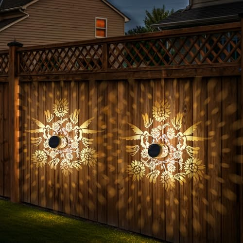 FabStyl Lampe Solaire Exterieur Decorative de Jardin, Lot de 2 Applique Murale Lanterne Solaire Lampe de Clôture Étanche IP65 Pour Festive Fête Cour Table Couloir
