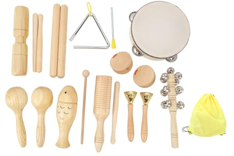 Vvikizy 12 St Träslagverksinstrumentset, bokträ i Rostfritt Stål Musikleksaker för Barn, med Slät Finish för Dansklasser på Dagis Hemma