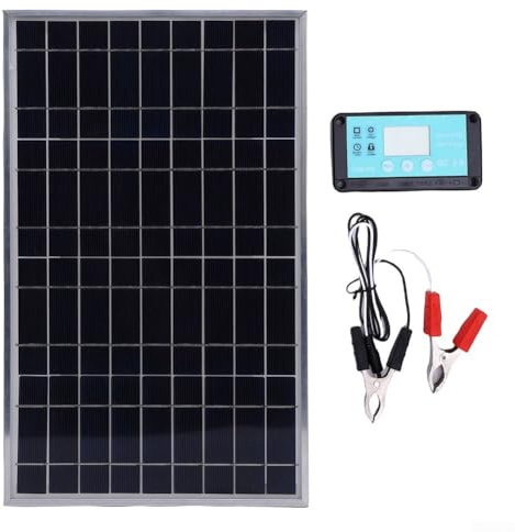 Pannello Solare 200W 12V IP65, Caricatore/Mantenitore Trickle per Batteria Auto Barca Camper, Celle Policristalline, 20%Alta Efficienza, Protezione Scarica Inversa e Sovraccarico, Portatile33,5×20,5cm