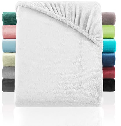 BaSaTex Cashmere Touch Plüsch Premium Spannbettlaken - SUPER Soft Flauschiges Winter Spannbetttuch für Wasserbetten und Boxspringbetten - wärmendes Bettlaken | 200x220 cm | Farbe: Weiss