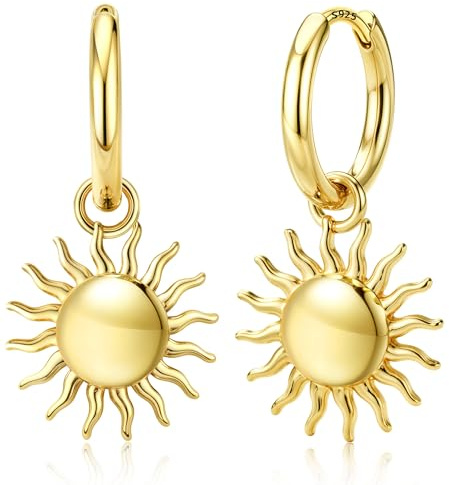 FIOROYAL örhängen silver 925 hängande sol för kvinnor allergivänliga örhängen guld hängande huggie kreoler med hänge sol förgylld 14K kreolsk guld liten lätt vattentät smycken för kvinnor
