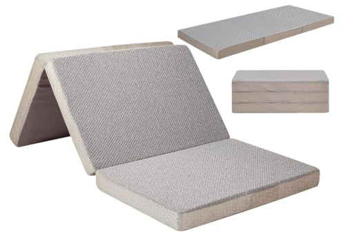 Gwydre Fällbar madrass, 3-delat minnesskum, vikbar madrass, 195 x 75 x 15 cm, enkelsäng, bärbar golvsäng med tvättbart överdrag, vikbar för resor, camping och yoga
