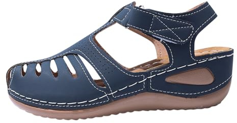 XUEJIANN Plattform kil stängd tå sandaler – sommarsandaler kvinnor andningsbara genombrutna promenadskor retro spänne ankel klassisk sko lätt Holida inomhus utomhusskor minnessula promenadtofflor