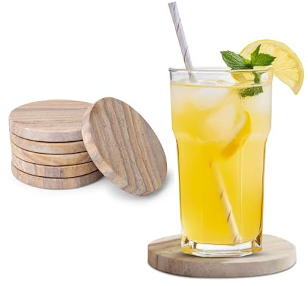 GoCraft Absorbent Coasters Made From Sandstone, Natural Yellow Sandstone, Round Coasters for Your Drinks, Beverage and Wine/Beer Glasses (6 Pieces)