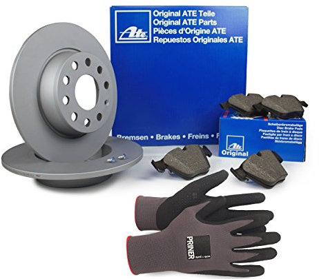 Inspektionspaket ATE Bremsen Set inkl. Bremsscheiben Ø 253 mm und Bremsbeläge für hinten, 100% passend für Ihr Fahrzeug, inkl. Priner Montagehandschuhe, AN151
