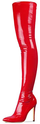 CAMSSOO Red Boots for Women Knee High Leather PU Thigh High Boots Fashion Stiletto Side Zipper Over The Knee Boots High Heel Boots Size US6.5 EU37
