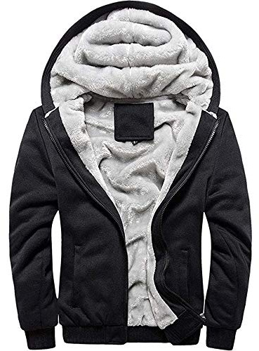 LBL Homme Hiver Chaud Sweats à Capuche Zippé Épaisse Veste de Manches Longues 11Noir L