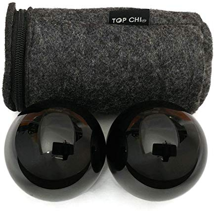 Top Chi Black Obsidian Baoding Balls with Carry Pouch for Hand Therapy, Exercise, and Stress Relief (Medium 1.5 Inch)