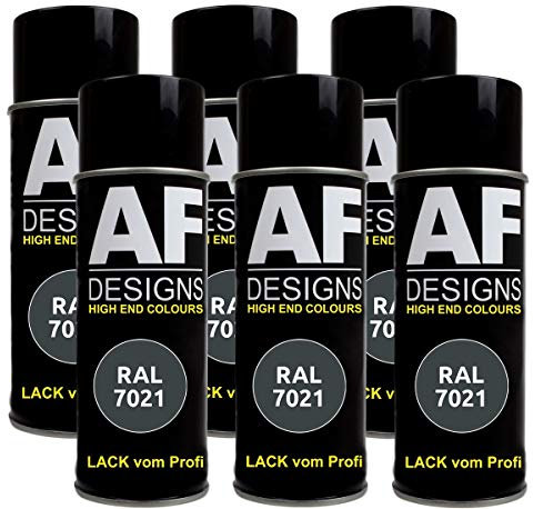 Alex Flittner Designs 6X Ral Pintura en Espray Pintura Coche Laca Colorida Lata de Aerosol RAL7021 Negro-Gris Seda Mate
