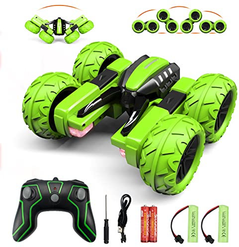 Amicool RC Voiture Telecommandé Tout Terrain, 4WD 360°Rotation Stunt Car Offroad RC Véhicule avec LED, 2.4GHz Voiture Radiocommandee Crawlers pour Enfants 6-12 Ans G03080R