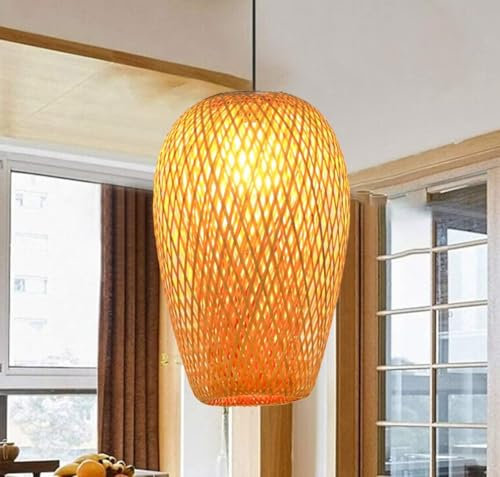 GUANSHAN Handgewebte Bambus Pendelleuchte Doppelschichtiger Lampenschirm Bambusgewebte Hohldeckenleuchte Kronleuchter Deckenleuchte für Bar, Kaffee, Esszimmer, Hotel, Stil 3