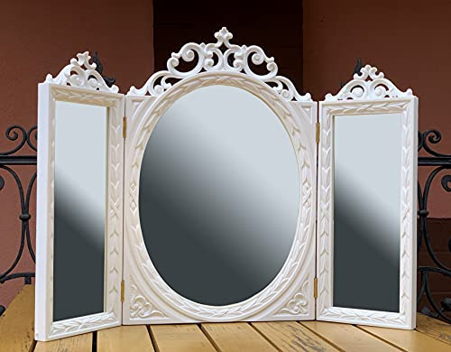 Vardagsrumsspegel sminkspegel dekorativ sminkspegel 60 x 70 cm barockspegel hopfällbar vit matt väggspegel antik oval rektangulär badrumsspegel bordsspegel shabby deco C508 vit matt
