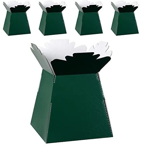 Flower Bouquet Boxes Florist Packaging Gift Craft Box Vase – Holder for Flowers, Bouquets, Plants, Sweets – Decoration for Wedding, Birthday, Anniversary, Floral Arrangement – Pack of 5 – Dark Green