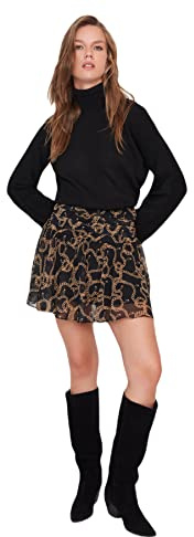 TRENDYOL Dam dam mini A-linje klockkjol tyg kjol kjol, svart, 36, Schwarz, 36