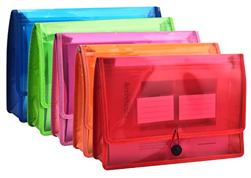 Lot de 5 dossiers extensibles avec cordon élastique et fermeture à boutons, format lettre, extension de 7,1 cm, format A4 pour l'organisation de la maison, de l'école, du bureau