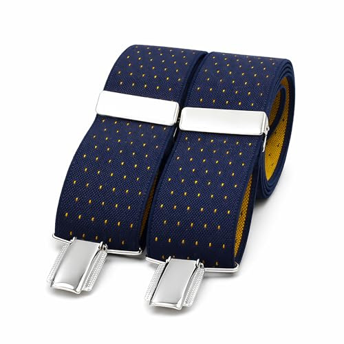 El mono con pajarita Tirantes Hombre Hechos a mano en España. Tirantes para pantalones hombre | 3 Pinzas extrafuertes | Color azul y micro lunares amarillos (azul-amarillo)