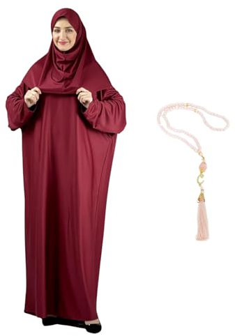 Damen Gebetskleidung Mit Hijab Rosenkranz, Muslim Kleidung Für Frauen, Türkisch Muslimische Lang Kleider Set, Abaya Jilbab, Islamische Burka, Ramadan (as3, alpha, one_size, regular, regular, Rot)