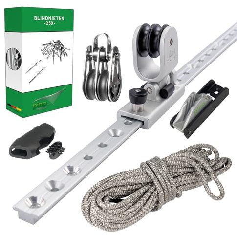Pina DESIGN seit 1979 - Höheneinstellung: Set für Sonnensegel - Masten, Stangen & Pfosten, 4-Fach Flaschenzug/Seilzug: extra zugstarkes Befestigungsset für Sonnensegel (mit V2A-Blindnieten)