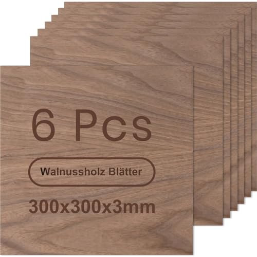 ROWOOD Walnut Plywood Sheets 6PCS 300x300x3mm Laser Engraving Materials Plywood Board for Model Making DIY Wooden Crafts Ideal for Laser Cutting Wood Burning Painting CNC