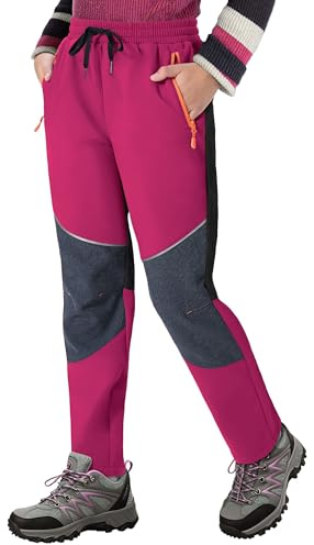 ANGEL CITIZ Girls Softshell Hiking Pants Fleece Lined Skiing Snow Pants Kids Waterproof Outdoor Trousers Snowboard Pants Pink 11Y
