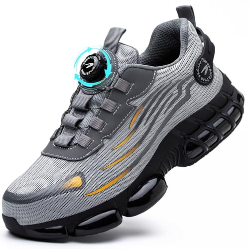 Calzado de Protección con Punta de Acero Comodo Ligeros Zapatillas Trabajo Transpirable Antideslizante Resistente a Pinchazos Deportes de Seguridad Gris 45 EU