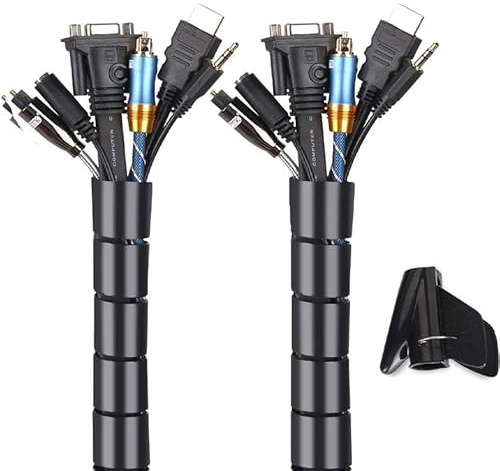 Organizador de Cables Flexible Negro 25mm 2m, Ideal para Mantener ordenados y Reducir enredos en el hogar y la Oficina.