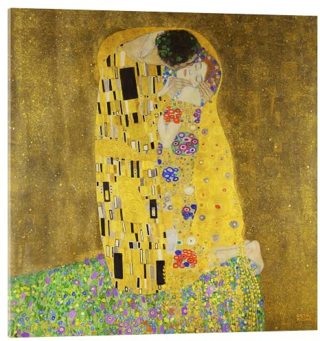 Kyssen Akrylglastavla av Gustav Klimt 20 x 20 cm Gul Tavlor Väggdekoration