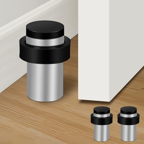 Door Stop, Floor Mounted Door Stopper Cylindrical with Rubber Door Bumper, Stainless Steel Indoor Outdoor Door Stops, 50mm 2 Pack
