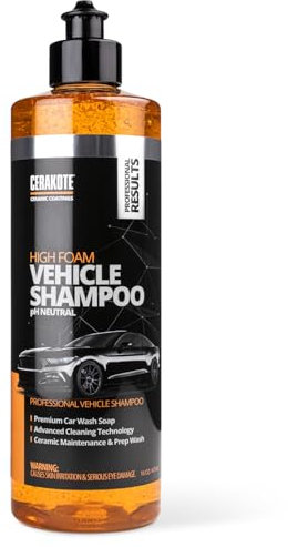 CERAKOTE High Foam Vehicle Shampoo (16 oz. Bottle) - pH Neutral Premium Car Wash Soap - Ceramic Coating Prep and Maintenance - Citrus Scent - Maximum Suds