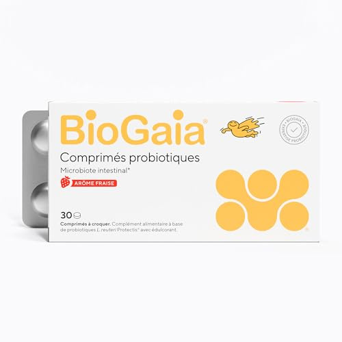 BioGaia Comprimés Probiotiques pour les Enfants dès 3 ans | Équilibre de la Flore Intestinale | Complément Alimentaire | Contient le L. reuteri Protectis | Arôme Fraise – 30 Comprimés à Croquer