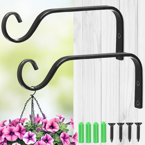 MIVITOOM Lot de 2 crochets muraux pour suspension de fleurs - 18,5 cm - En fer - Noir - Pour plantes, mangeoires à oiseaux, lanternes, carillons éoliens et appliques murales