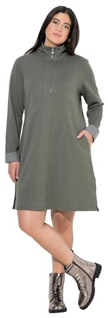 Ulla Popken Womenswear Plus Size Curvy Troyer Collar Long Sleeve Sweatshirt Dress Olive Grey 46+ 842112200