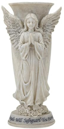 perfk Angel Pray Flower Vase Grave Vase with Ground Spikes Practical Cemetery Decoration Memorial Gift