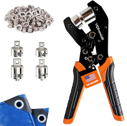 VOLNEXLAB Grommet Tool Kit, 1/4 and 3/8 Eyelet Pliers Set with 400 Silver Metal Grommets, Handheld Grommet Setter Kit for Canvas, Tarps, Tents, Vinyl, Leather and DIY Crafts