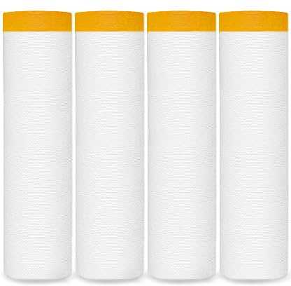 4 Pack 2.4MX20M Plastic Dust Sheet Rolls,Masking Film Rolls,Self-Adhesive Dust Paint Protective Drop Film,Transparent Masking Rolls for Furniture Car Floor Wall Painting Decorating Covering