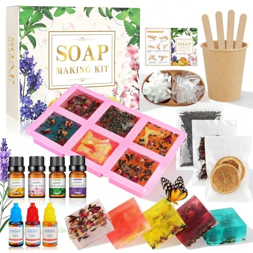 TOSUTO Kit para Hacer Jabones Artesanales,Fabrica de Jabones con Base de Jabón,Fragancias,Colorantes,molde cuadrado para fundición,Set para niños y Adultos para Crear Jabón Casero