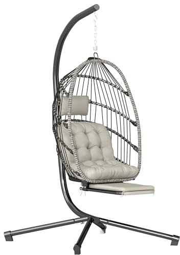 Outsunny Fauteuil Suspendu avec Support Pliant Appuie-Tête Gris Clair
