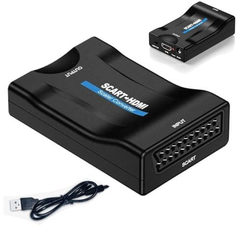 Scart to Hdmi Converter Adapter, 1080p Hd Video Audio Output Converter, Supports Pal, Ntsc (3.58/4.43), Secam, Pals/m, and Pal/n Formats, for DVD Player Tv Hd Monitor Projector