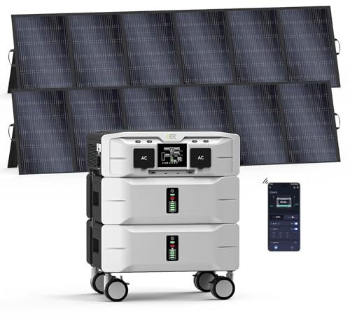 IEE 5000W Generador Solar con 2 Panel 500W, 5120Wh Estación de Energía Portátil, Ampliable Hasta 10 kWh, App, 11 Puertos, Batería LiFePO4, Power Station para Camping, Caravana y Emergencias