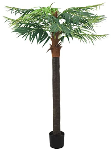 Konstgjord palmfenix 215 cm grön med kruka, konstpalm av massivt trä och plast, lättvårdad dekoration för vardagsrum, kontor, balkong, inomhus och utomhus