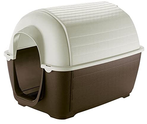Ferplast Outdoor Hundehütte Kenny 03 Hundehütte aus Schlag- und UV-beständigem Thermoplast, Drainage-System, Lüftungsgitter, Zum reinigen Dach abnehmbar, 60 x 89 x h 60 cm