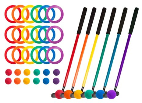 Champion Sports Mini Golf Clubs: Multi Colored Putt Putt Miniature Golfing Set for Kids - 6 Putters 18 Holes & 18 Balls